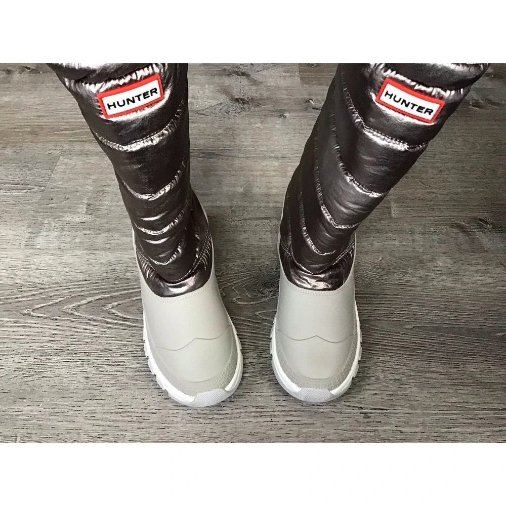 HUNTER METALLIC Tall Womens Size 7 38 Metallic Winter Boots Silver/Hail Grey New